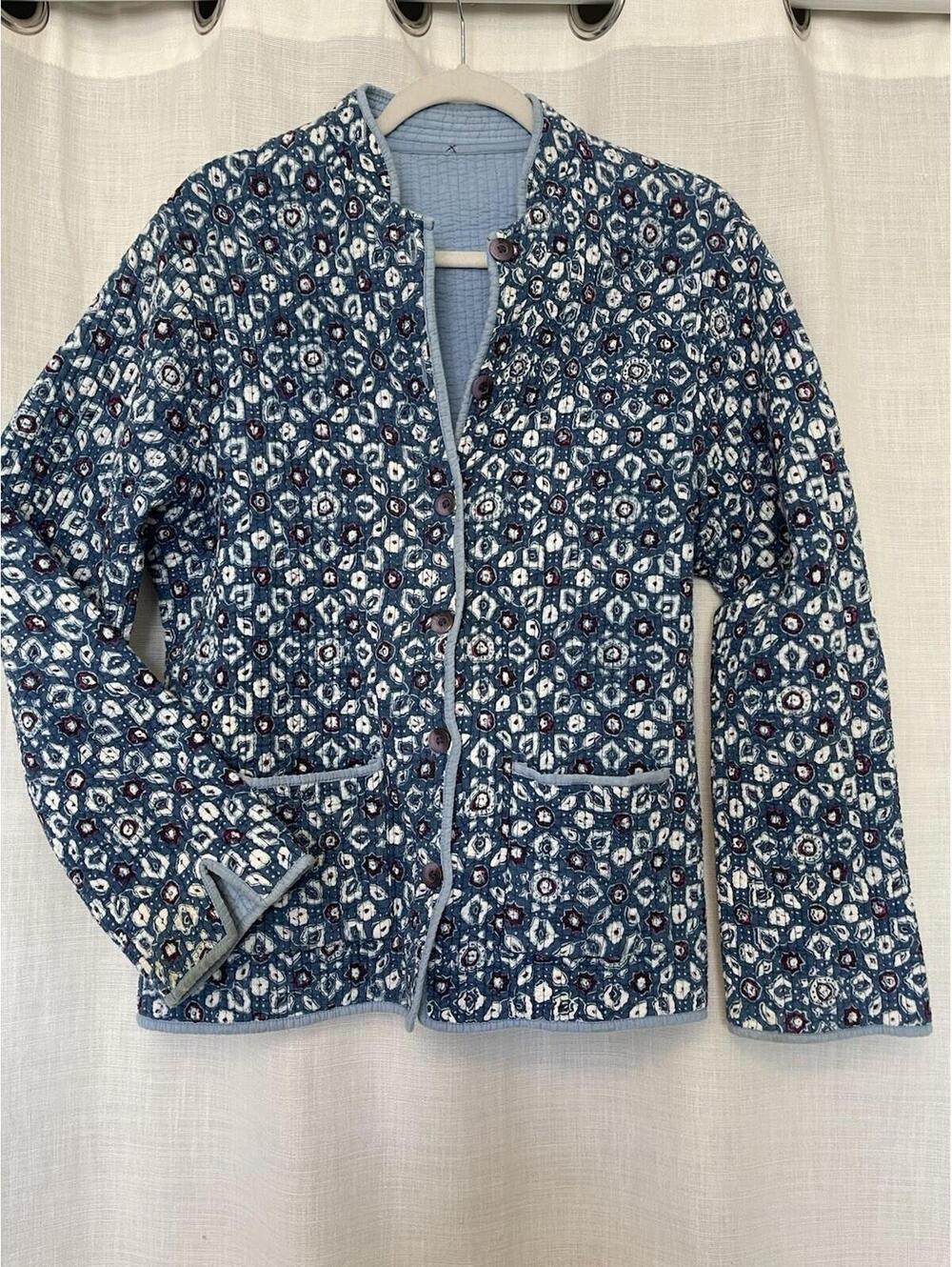 The Vermont Country Store Blue Purple Floral Quilted Lightweight  Jacket Size XL